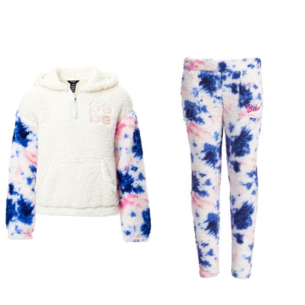 bebe Royal Blue & White 'Bebe' Tie-Dye Sherpa Pocket Joggers & Hoodie